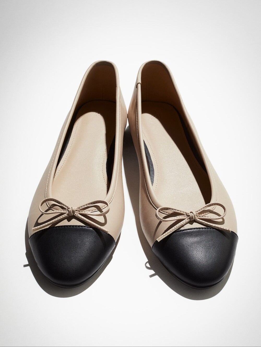 H&M Beige and Black Cap-Toe Ballet Flats